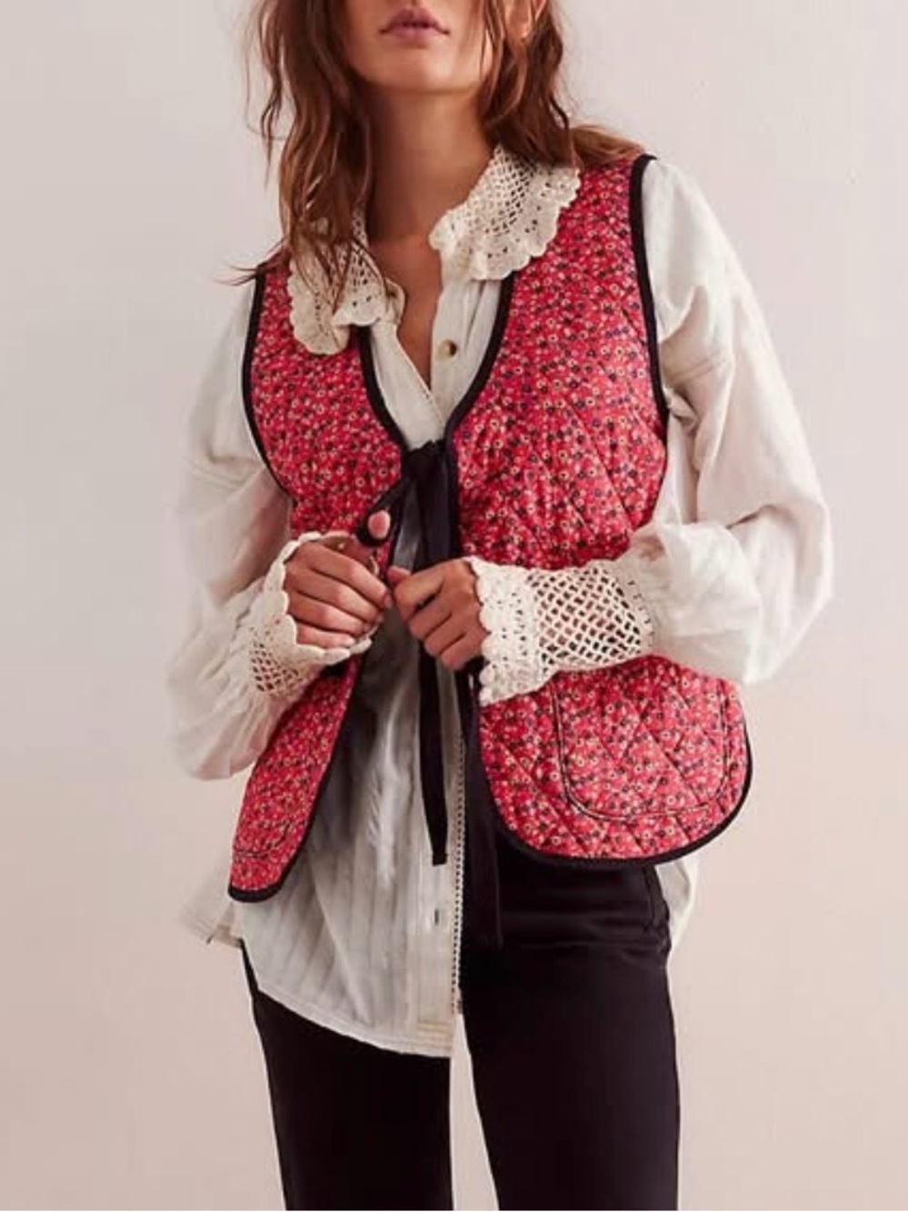 Free People Claudine Floral Print Vest in Red Rust Combo NWOT